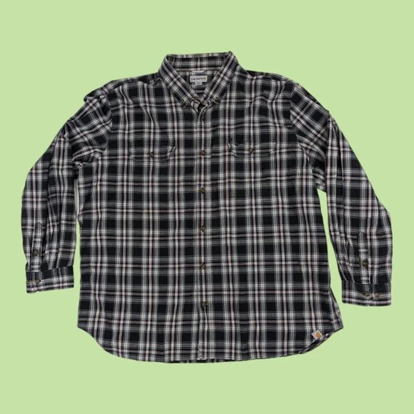 CARHARTT Mens Button Up Plaid Black Red‎ Relaxed Fit Long Sleeve 3XL - Picture 1 of 6